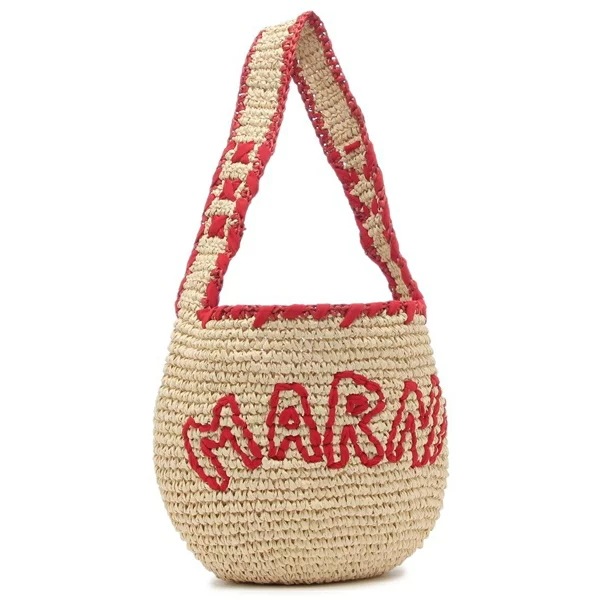 かごバッグ トートバッグ ナッサ ラフィア スモールホーボーバッグ ベージュ レッド レディース SBMP0257A0 P8561 ZO980