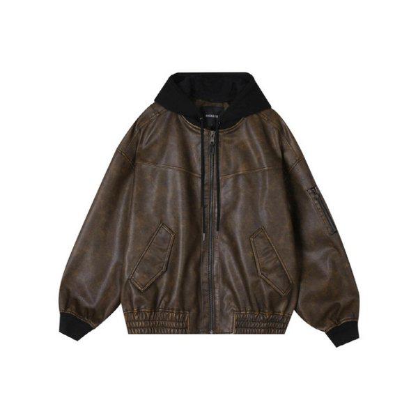 [] 男性) 人工皮革フード取り外し航空ジャンパー(B251LI150P1) [P003739770]