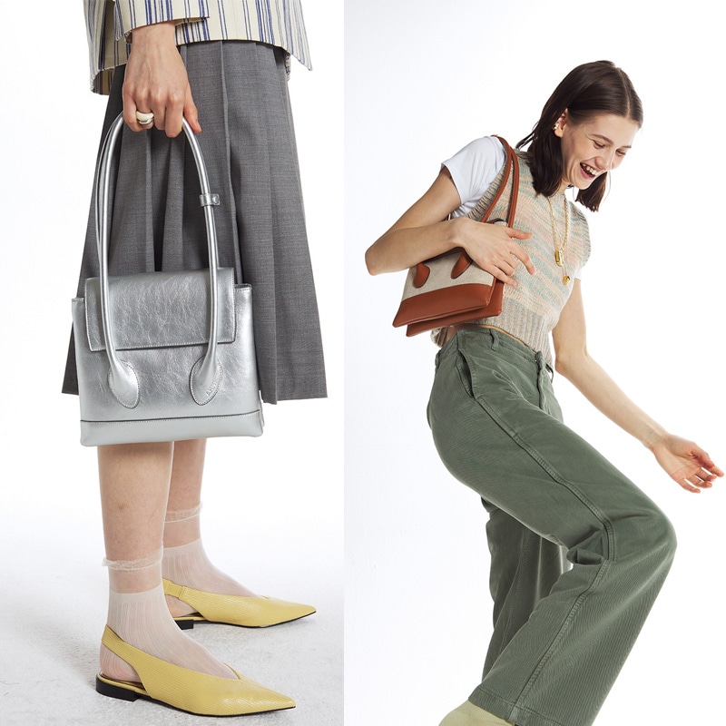 [AHNI] SANDIE _ BROWN / SILVER 牛革ショルダーバッグ