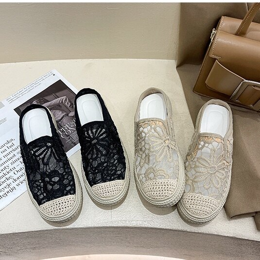 2color シューズ 靴 スリッポン サンダル スリッパ ジュート レース ローヒール フラット