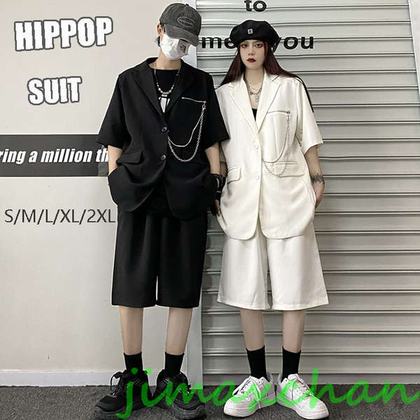 おすすめランキング新生活 ダンス衣装 セットアップ ヒップポップ k-pop衣装 ヒップポップ 大人 白 韓国 黒 スーツ ダンス衣装 無地 ダンススーツ 半袖 メンズ 2点