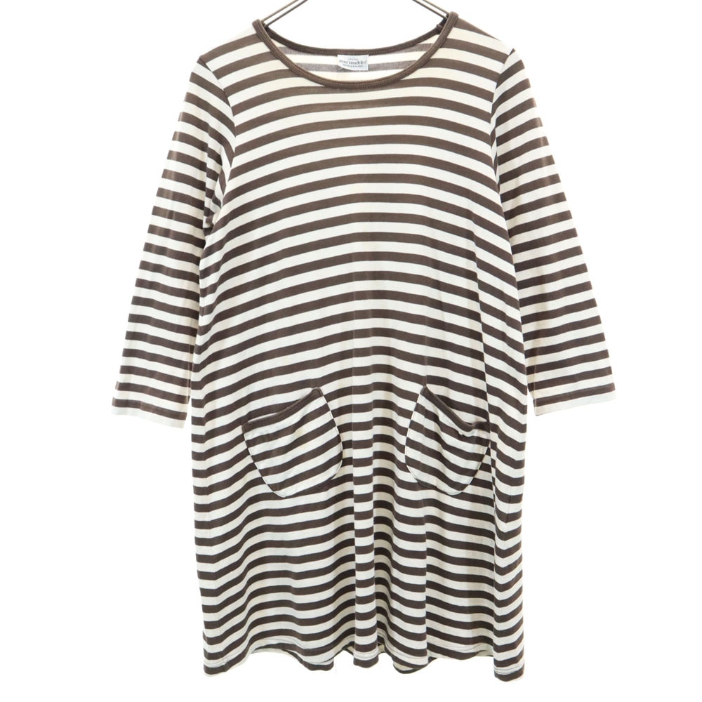 ボーダー柄 長袖 ワンピース 160 ブラウン系 キッズ