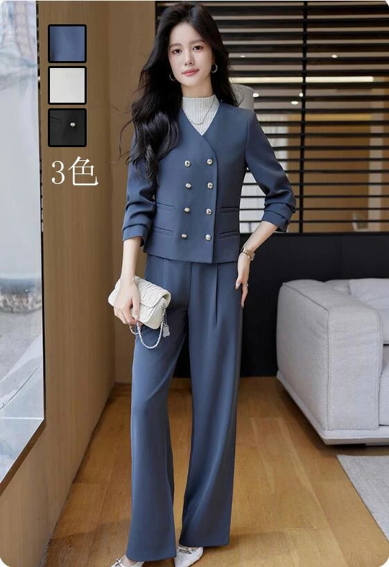 カジュアル 通勤 OL ビジネススーツ 2点セット「長袖ショート丈ジャケット+ガウチョパンツ」 ダブルスーツ エレガント 結婚式レディースドレス 宴会 フォーマル 制服 着痩せ 20代30代40代 発