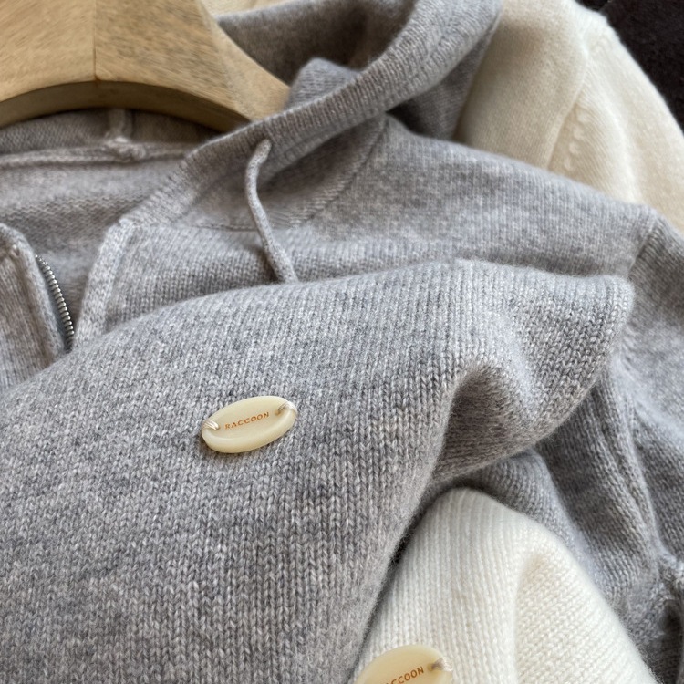 大きな推奨！！！glutinousソフトと肌に優しい100ウールダブルジッパードローストリングフード付きレイジーニットカーディガン 8,408円