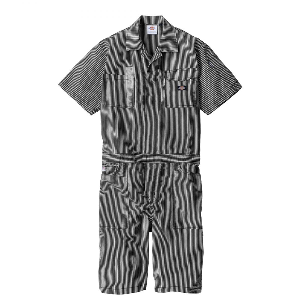Dickies ディッキーズ ライトストレッチヒッコリー 半袖ツナギ ショート丈 ブラック S D-7104 つなぎ 接触冷感 春 夏 コーコス信岡