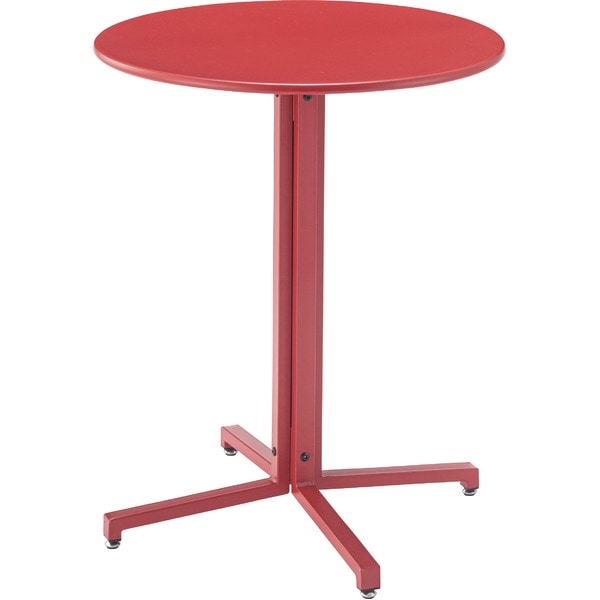 円形 カフェテーブル/サイドテーブル [レッド 幅60cm] スチール アジャスター付き 組立品