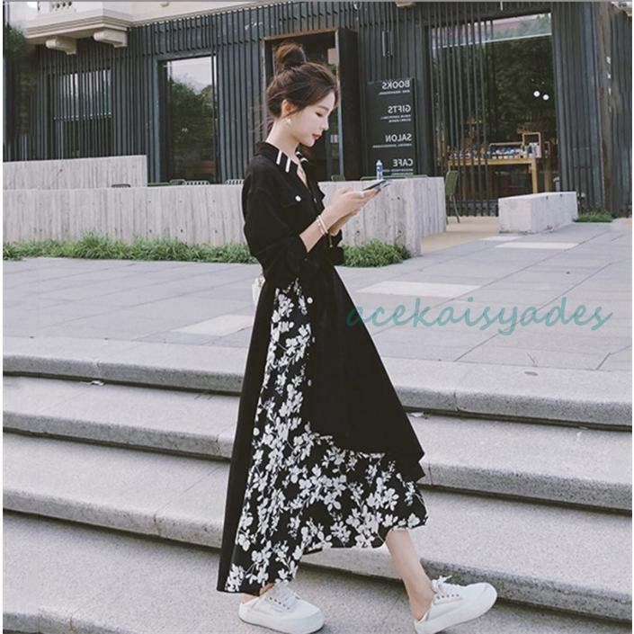 シャツワンピース レディース 40代 ロングワンピース 春 長袖 切り替え きれいめ ミモレ丈 フレア オシャレ 通勤 お出かけ 体型カバー 大人 30代 50代