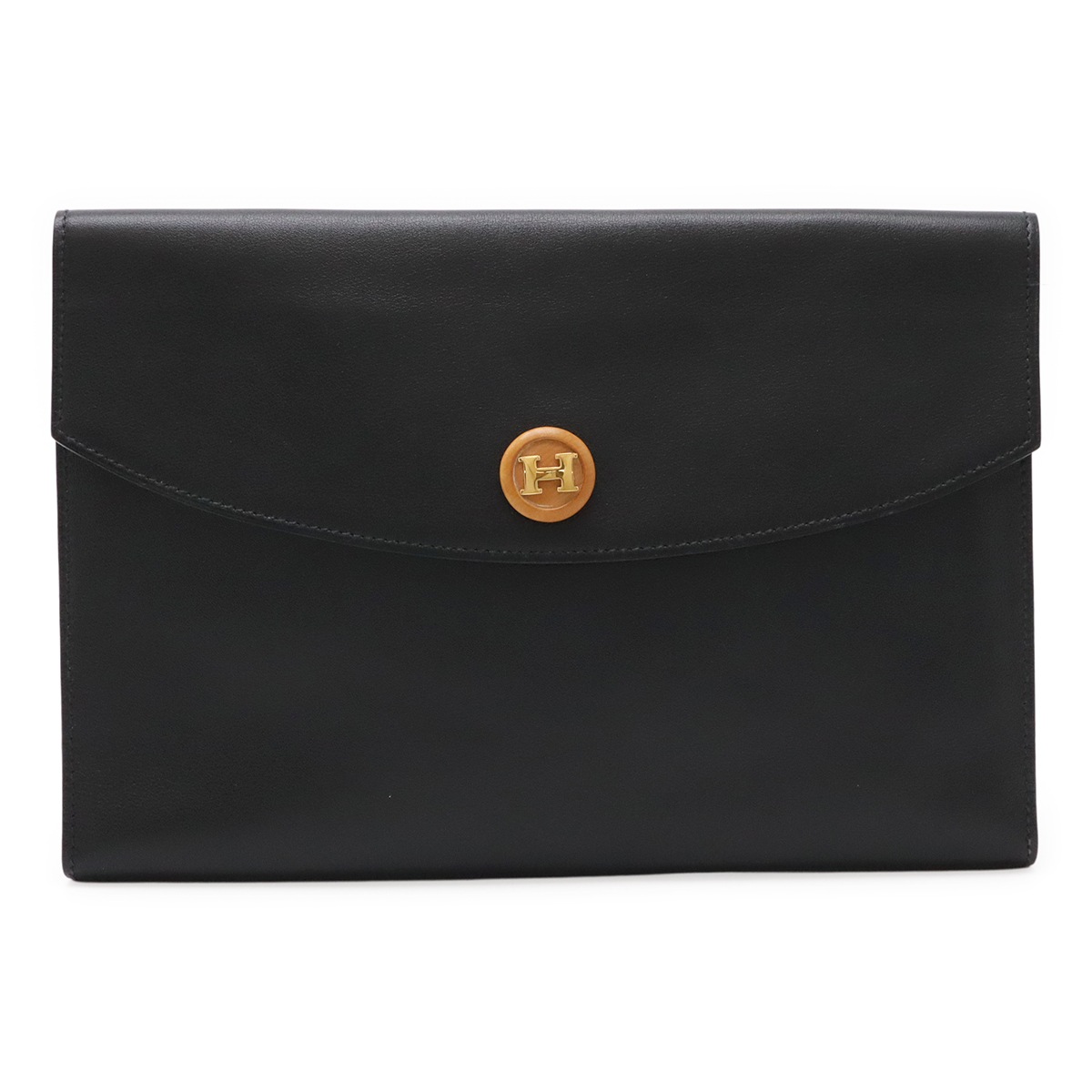 ポシェット トリオ クラッチバッグ セカンドバッグ ウッドボタン ヴォースイフト レザー ブラック 黒 W刻