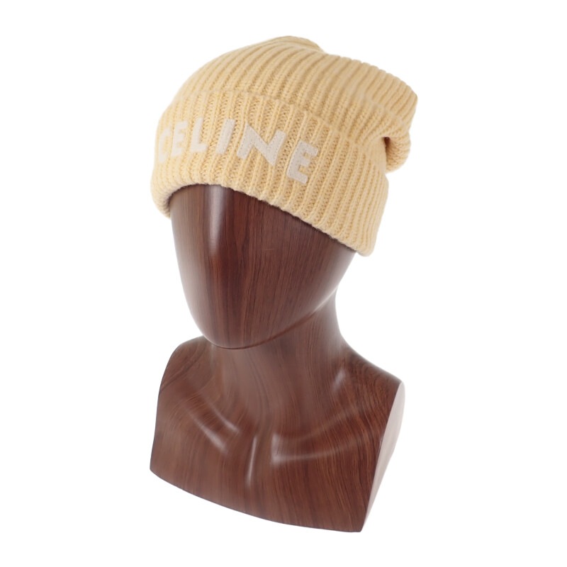 リブ編みロゴニット帽 2AH35423P ニットキャップ ウール イエロー レディース【Aランク】