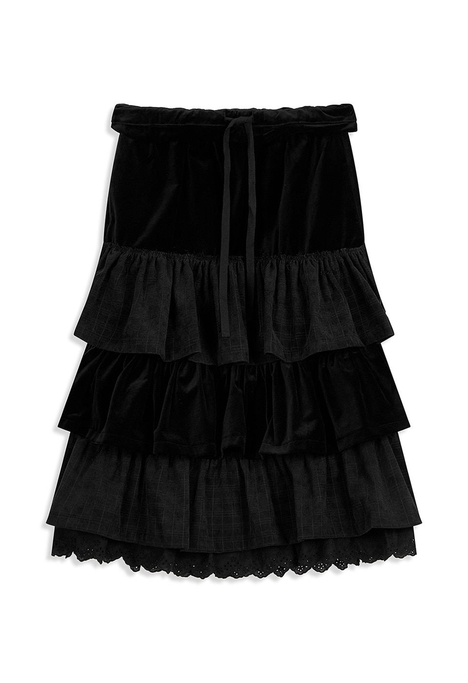 【OPEN Yy】25FW VELVET ROLLED WAIST TIERED SKIRT : BLACK