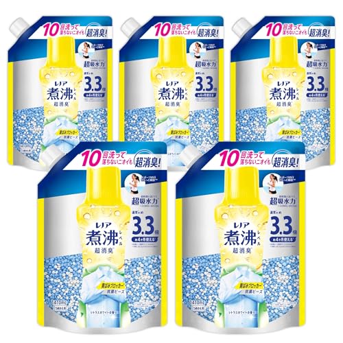レノア 煮沸レベル消臭 抗菌ビーズ 黄ばみブロッカー シトラスホワイト 詰め替え 1410mL×5袋 [大容量] [ケース品] 柔軟剤と一緒に使