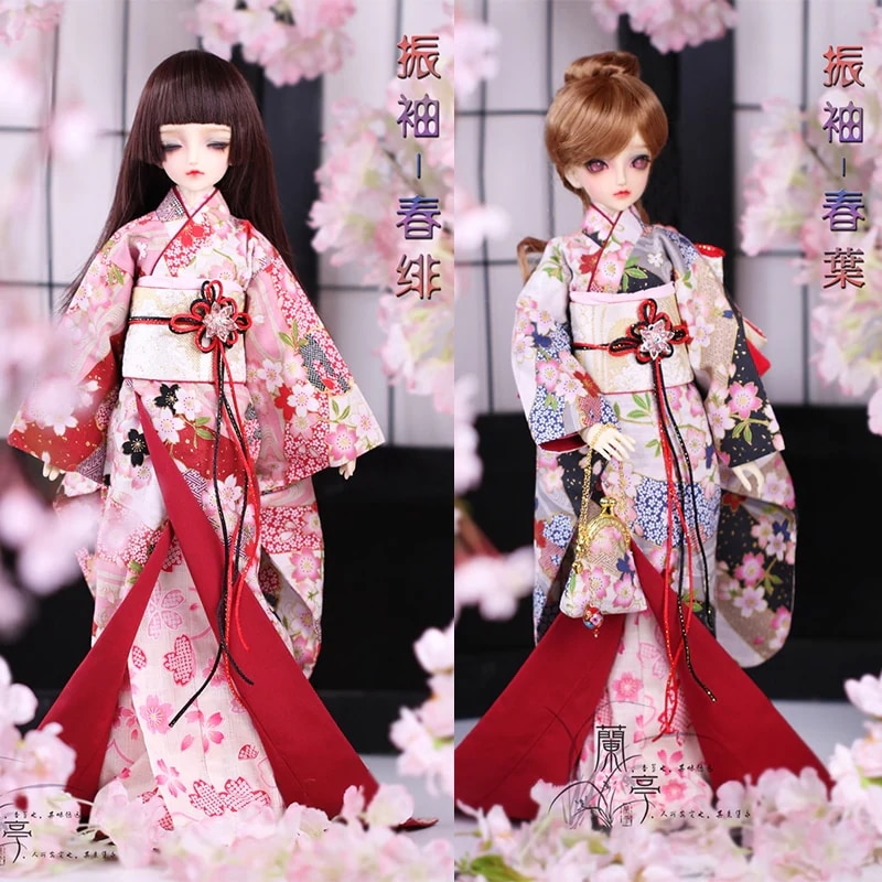BJDドール衣装セット 着物 和風振袖 春緋 春葉 YOSD/MSD/SD/SD17/70cm人形用