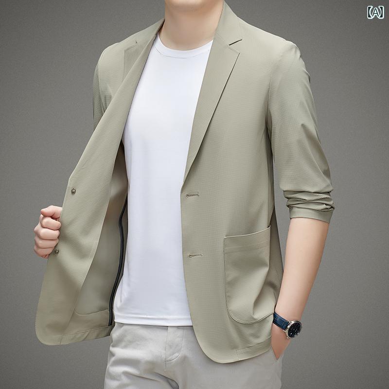 スーツ　ジャケット　カジュアル 夏用 メンズカジュアル スーツ 薄手 シームレス アイロン フリー 冷感 メンズ しわ 防止 ビジネス ジャケット 大きいサイズ 日焼け防止 服