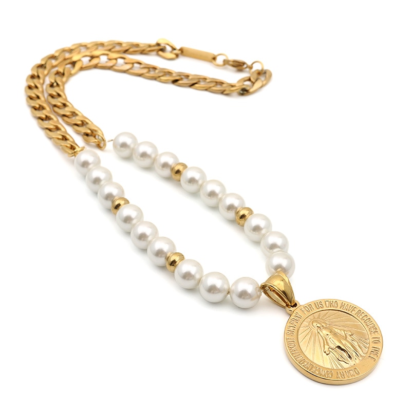 パールネックレス コイン マリア [n446-gold]