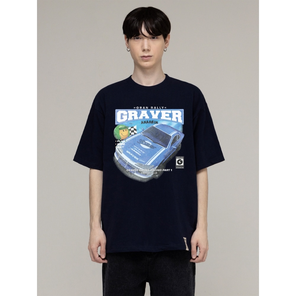 グレイバーブルーレーシングスマイルショートスリーブ T シャツネイビー