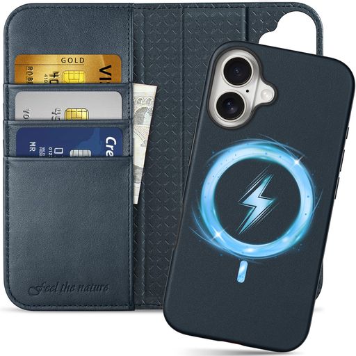 SHIELDON IPHONE16 PLUS 対応手帳型ケース 2IN1分離式 本革 取り外し自由 あいふぉん 16 プラス 携帯カバー 衝撃吸収 カード収納 横置きスタンド機能 マグネット内蔵 [R