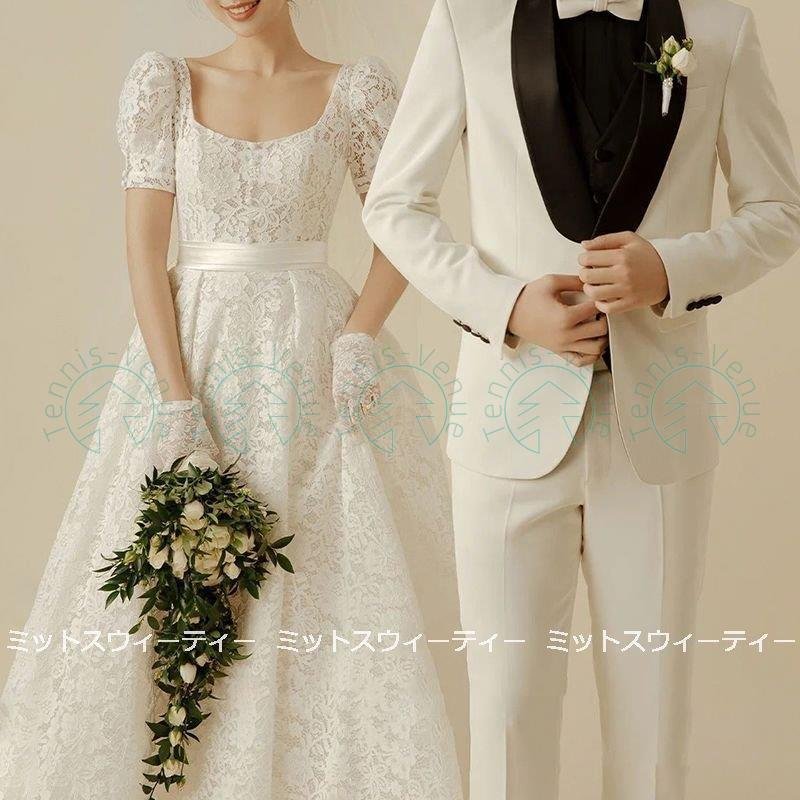 ウェディングドレス 二次会 前撮り 海外挙式 花嫁 レース サテン エンパイア 結婚式 ブライダル