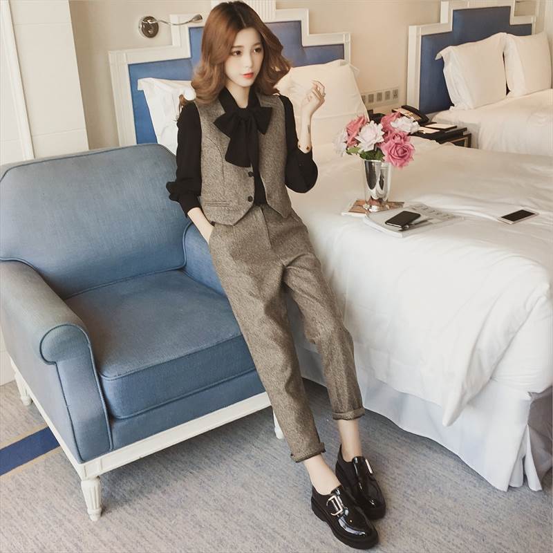 セットアップ レディース 3ピース スーツ ベスト パンツ シャツ 大人可愛い コーデ 10代 袖あり 長袖 春 夏 秋 冬 オールシーズン 通勤 OL学生 お出かけ デート 休日 L XL 2XL