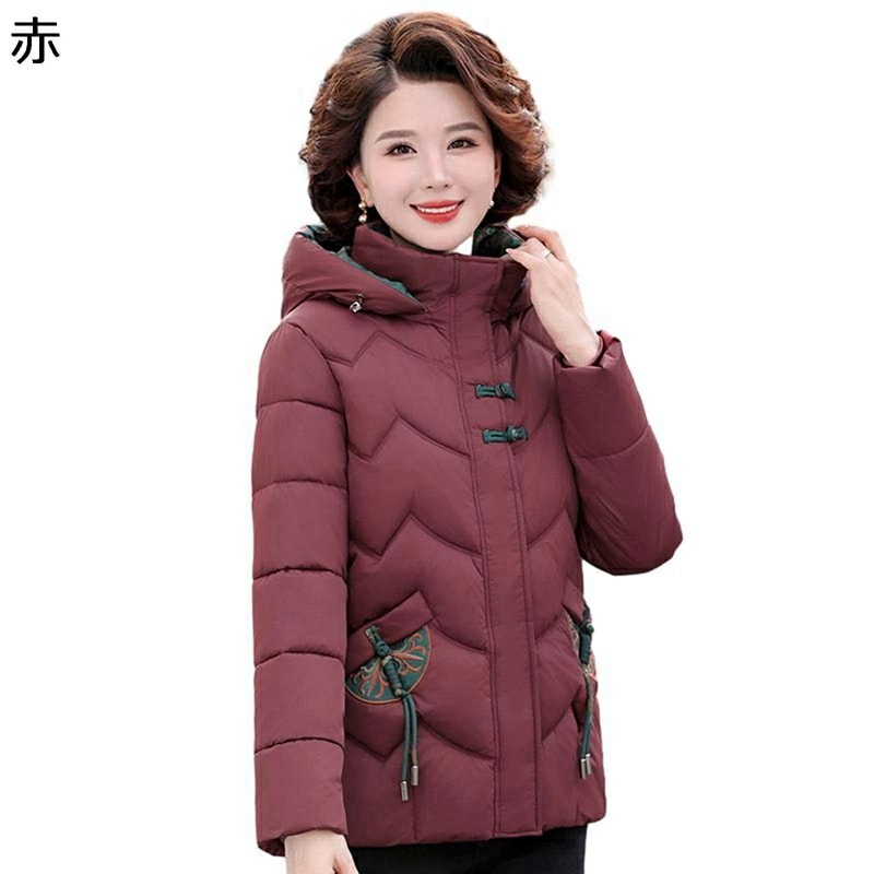 レディース防寒ジャケット レディース プリント 花 花柄ポケット フード付き コットンジャケット 長袖 上着 綿服 軽い 婦人 シニア 秋冬 中高年 お母さん 60代 70代 80代 敬老のプレゼント