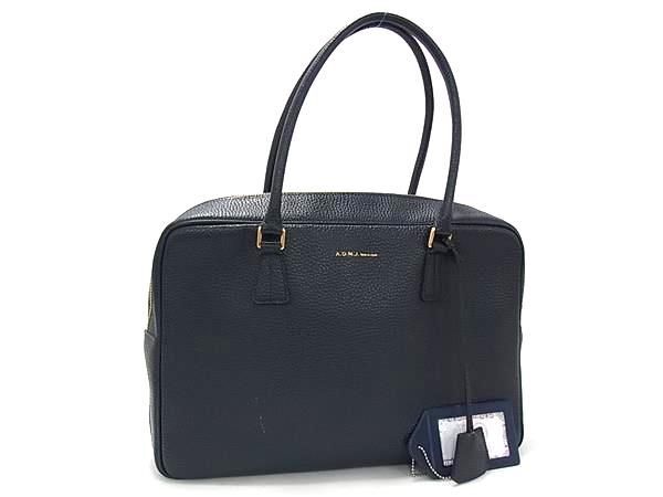 エーディーエムジェイ ハンドバッグ ボストンバッグ レザー - ゴールド金具 ネイビー系 ショッピングバッグ 鞄 ブランド ビジネス 肩掛け 上品 通勤通学 高級 バック【本物保証】 8,932円