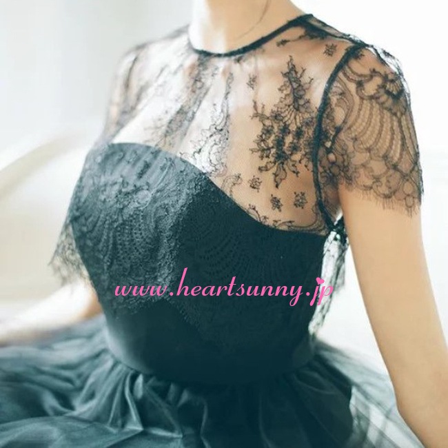 ウェディングドレス用 披露宴二次会発表会演奏会お呼ばれブライダル花嫁格安 花柄レースボレロP048丸首透明花柄レースボレロ パーティドレス用HeartSunny 結婚式ボレロ ホワイトブラックピンクの