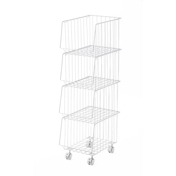 スタッキングワゴン 収納ワゴン 4段 約幅26.5×奥行37.5×高さ95cm ホワイト キャスター付 組立品 リビング 脱衣所 ベッドルーム