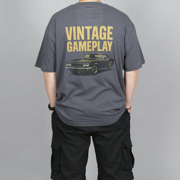 WWB 자체제작 남녀공용 레터링 빈티지 올드카 반팔티