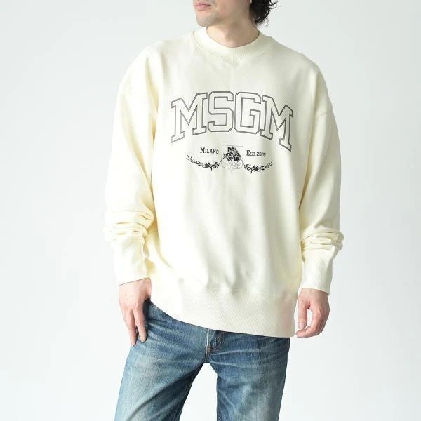 【訳あり】トップス スウェット MSGMロゴプリントスウェットシャツ 3340 MM191 メンズ ベージュ トレーナー ロゴ 人気 裏毛