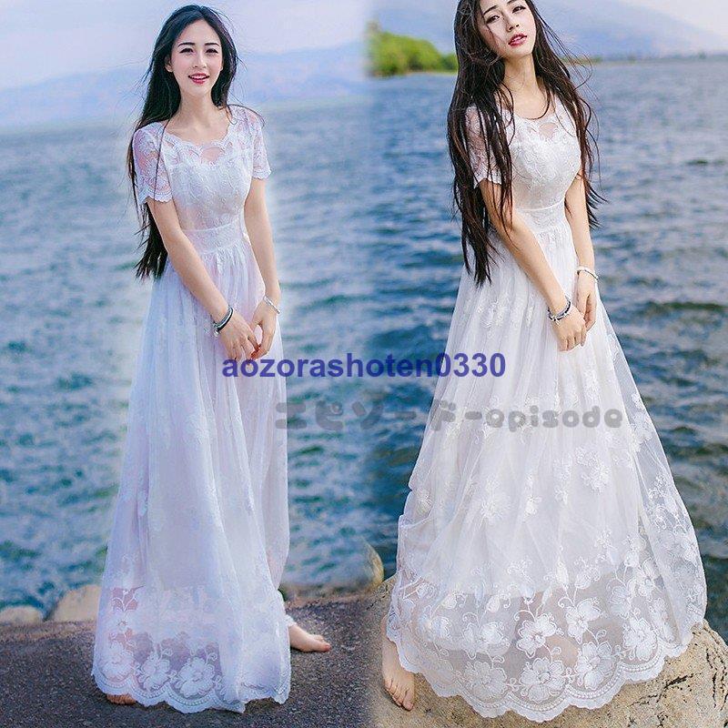 送料無料ロングドレス ワンピース 結婚式ドレス レディース マキシ丈ワンピース 夏 きれいめ 白 レース 刺繍花柄 ロング丈 ドレス 40代 大人 オシャレ 5,085円