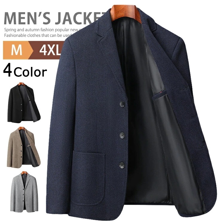 テーラードジャケット メンズ ブレザー ジャケット ウールジャケット 結婚式 紳士服 3つボタン スーツジャケット メルトンジャケット ストライプ柄 ラシャジャケット ビジネス オフィスカジュアル 大