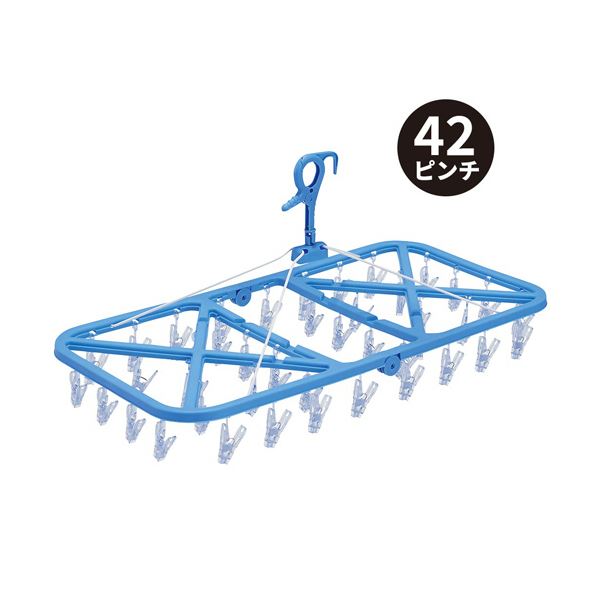 （まとめ） 天馬 ポーリッシュピンチが割れにくい角ハンガー ピンチ42個付 ブルークリア PL-25P 1個 (×3セット)