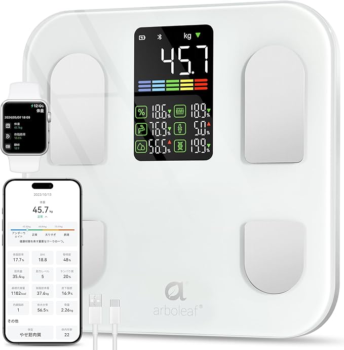 体重計 スマホ連動 体脂肪計・体組成計 Bluetooth対応 ヘルスメーター 【2024新登場】【アプリ対応/apple watch/GoogleFit/Fitbit/appleヘルスケア連携/体重