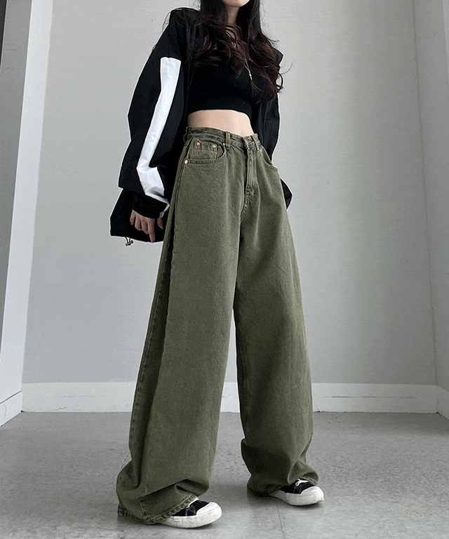 [OOTJ] ヒドゥン グリーンティン オーバー マキシワイド デニム パンツデニム・ジーンズ