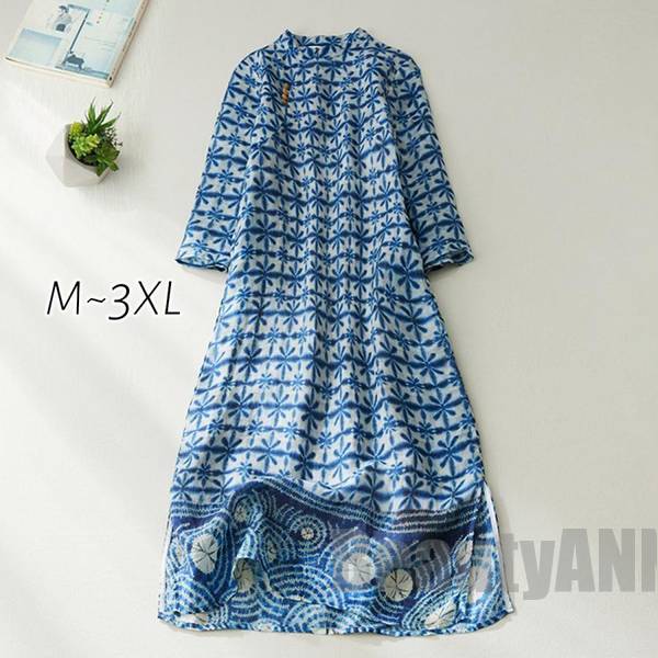 超人気,高評価!!新生活 ワンピース 大人 ロング 半袖 夏 チャイナ風 シャツワンピース レディース ロングワンピース ミモレ Aライン 棉麻 フレア ゆったり ふんわり モデル プレゼント ギフト