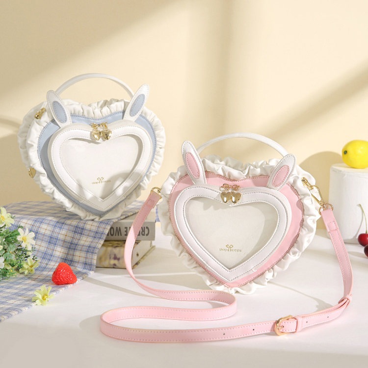 ショルダーバッグ 痛バッグ 痛バ バッグ カバン レディース ロリータ ロリータバッグ ハット柄 缶バッチ 推しバッグ 推し活 かわいい 可愛 おしゃれ 透明窓