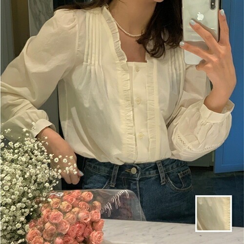 ブラウス シャツ 韓国 ファッション レディース 春 夏 秋 カジュアル コーデ シンプル 定番 セレカジ 20代 30代 40代 2025 フリル スタンドカラー はしごレース タック