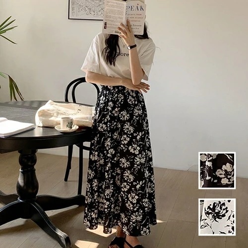 スカート ボトムス 韓国 ファッション レディース 春 夏 カジュアル コーデ シンプル 定番 セレカジ 20代 30代 40代 2025 シアー モノトーン 花柄 シック マキシ フレア