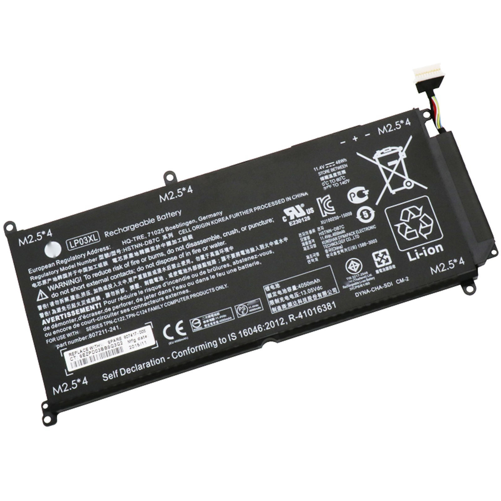 LP03XL 電池・HPノートパソコン互換 48Wh/4050mAh ENVY 15-AE122TX 14-J104TX M6-P113DX HSTNN-DB6X HSTNN-DB7C LP03X 交