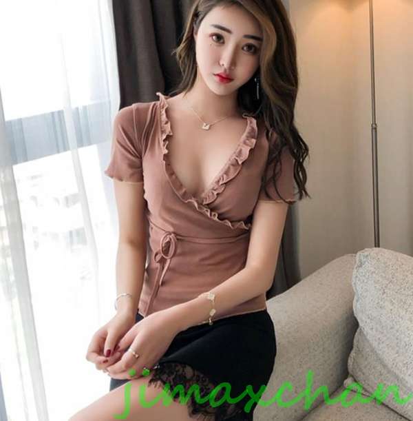 サマー　胸開き Ｔシャツ 半袖 タートルネック セーター レディースファッション タートル 胸開きタート禁シャツ