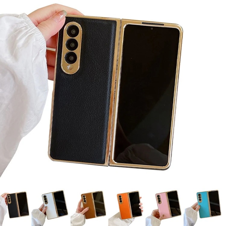 Galaxy Z Fold 5 ケース カバー PUレザー メッキ プラスチック ハードケース シンプル Galaxy z fold5 ケース 耐衝撃 Galaxyケース おすすめ おしゃれ スマホケ