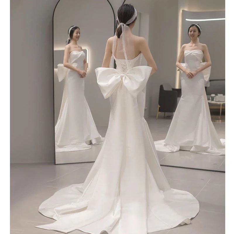 パーティー人気 2025 新作 高級感 気質 ワンピース ホワイト 花嫁ロング 結婚式ワンピース 韓国ファッション 結婚式