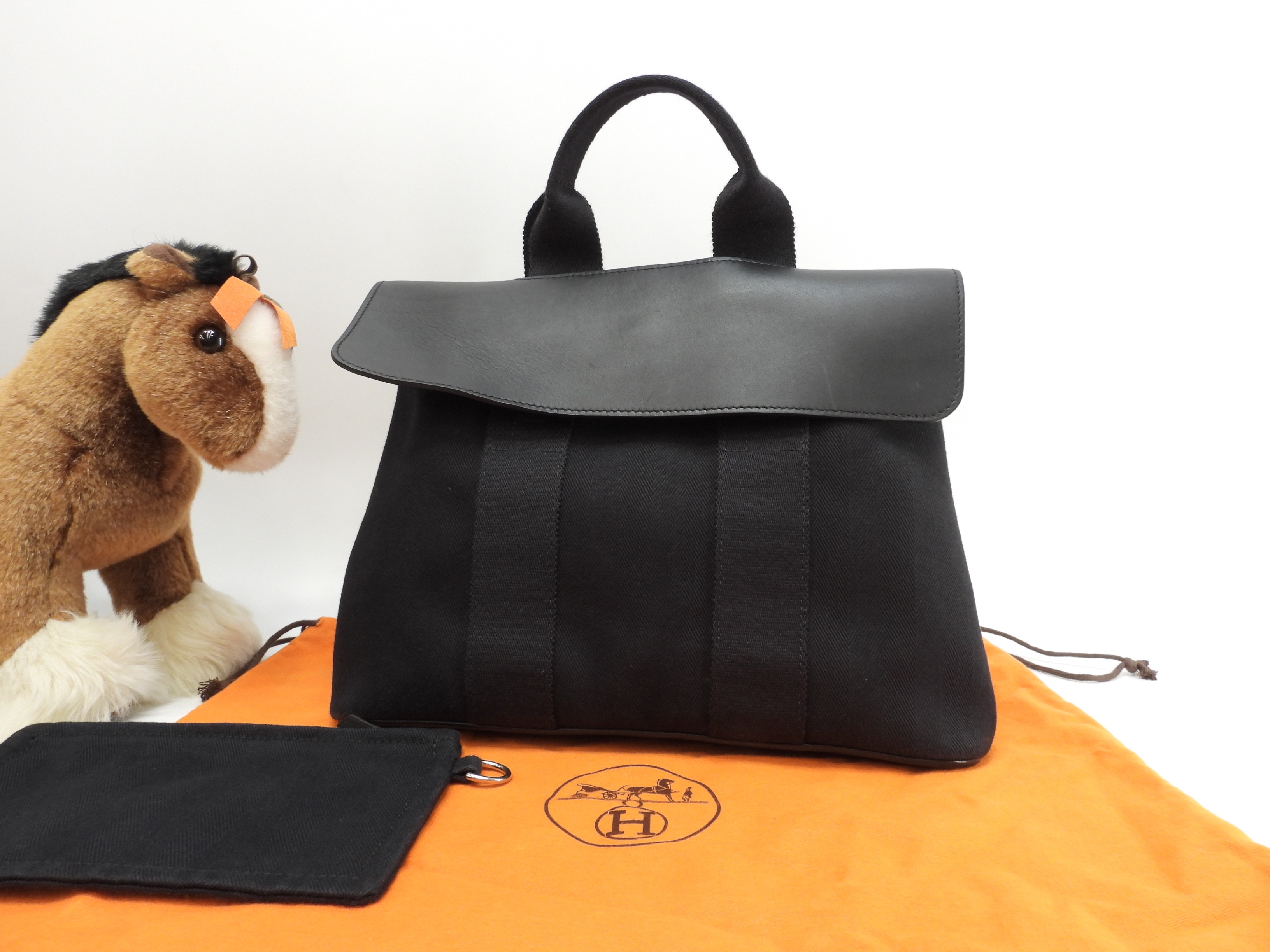 ヴァルパライソPM コットン/レザー 黒 トートバッグ ハンドバッグ 美品@ 58