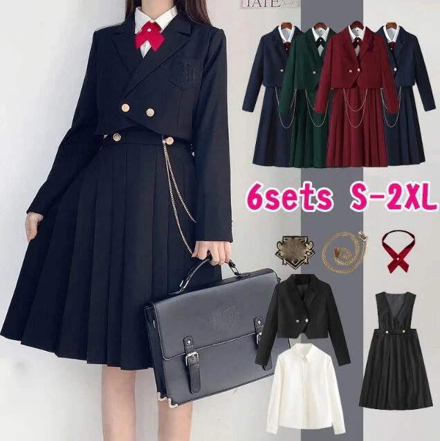 新しい 4色 ６点セットアップ 卒業式 フォーマル スーツ 小学校 卒服 女の子 女子 大きいサイズ 中学受験 ジャケット 長袖シャツ ジャンパースカート スーツ ネイビー ブラック ワイン 入学式
