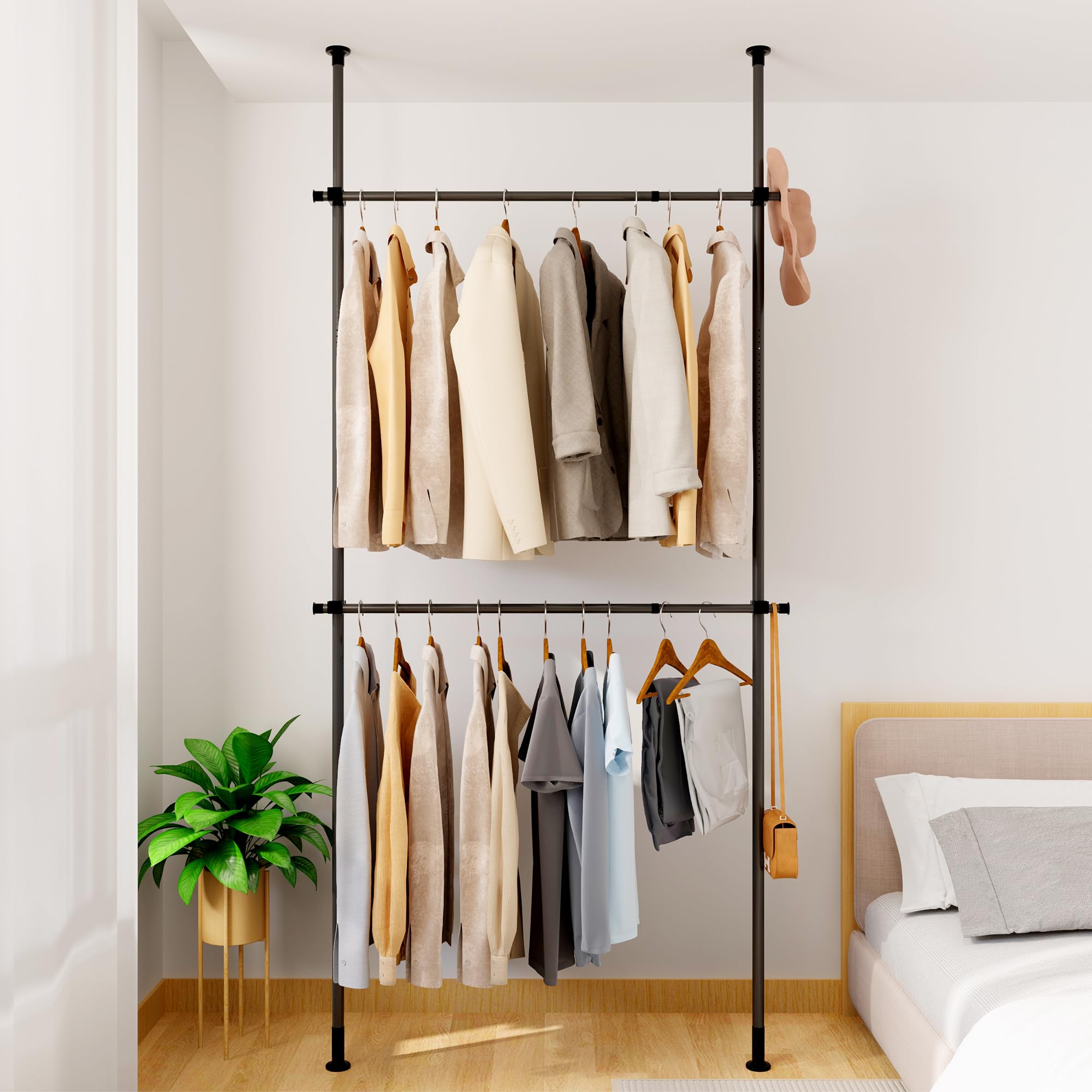 チチロバ(TITIROBA) 突っ張り ハンガーラック ダブル 伸縮 全体耐荷重100kg 縦110-310cm 横108-180 ハンガー ラック 服掛け clothes rack 洋服ラック ポー