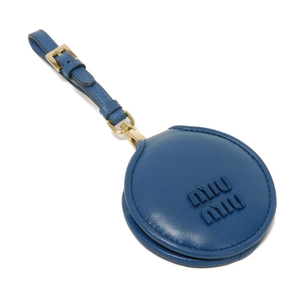 【中古】 キーホルダー 鏡 ストラップ ラムスキン ブルー 未使用 パデッド ナッパ ミラー チャーム ロゴ 5TL434 2CTX F0215