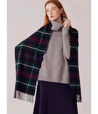【本日限定】クリスマスセール 秋冬 防寒 保温 冷え対策　JOHNSTONS OF ELGIN カシミア マフラー大判ストール 防寒 保温 大判サイズ 無地 ストールメンズ レディース　チェック 7