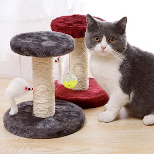 キャットタワーベッド猫のおもちゃ爪とぎ夏猫用ミニ猫タワー組立て簡単小型子猫省スペース遊び場コンパクトネズミおもちゃ猫玩具可愛いもこもこ二段構造つめとぎストレス解消おもちゃ付