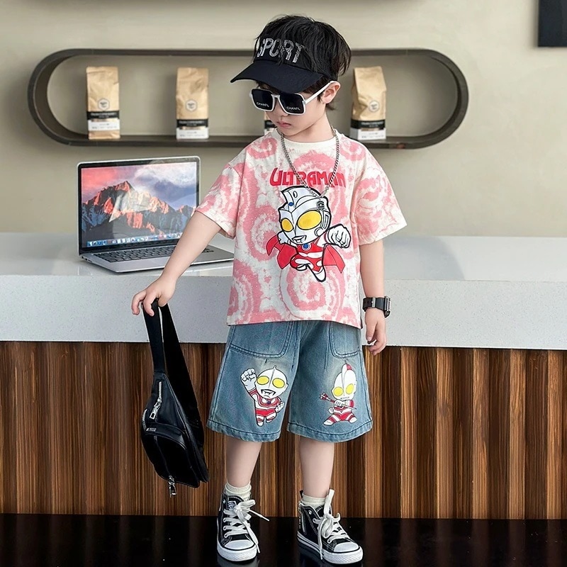 子供スーツ男の子夏服ウルトラマン服2025年新型おしゃれハンサムストリートボーイズ子供服