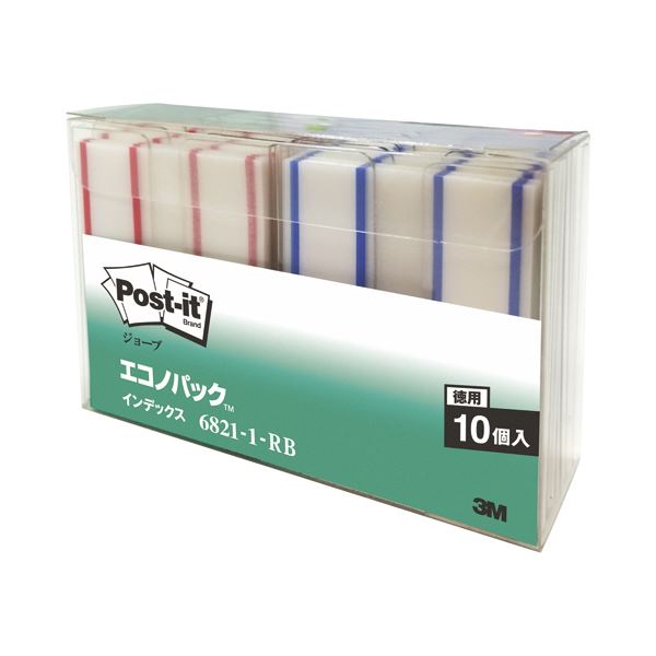 （まとめ） 3M ポストイット ジョーブ エコノパック インデックス（記入用） 44×23mm レッド・ブルー 6821-1-RB 1パック（20個：各色10個） (×2セット)