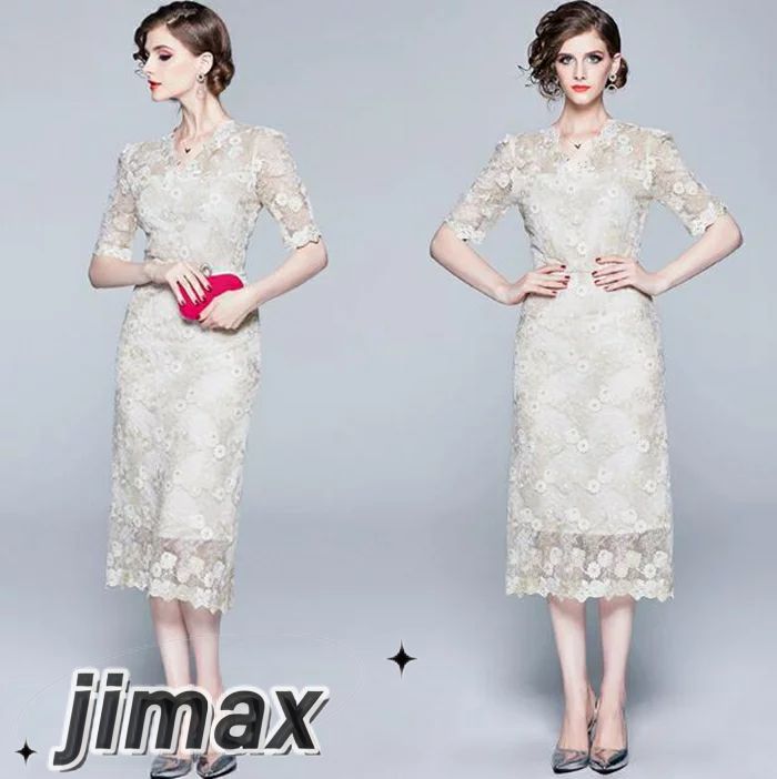 結婚式 ワンピース パーティードレス ミモレ丈 ワンピース party dress 二次会 花柄刺繍 ウェディングドレス パーティードレス Party dress 結婚式 ワンピース パーティドレス